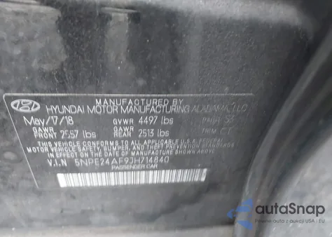 2018 Hyundai Sonata Se z USA, uszkodzony, nr VIN 5NPE24AF9JH714840